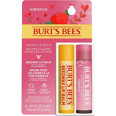 Original Beeswax Lip Balm and Hibiscus Tinted Lip Balm Gift Set, 100% Natural Origin