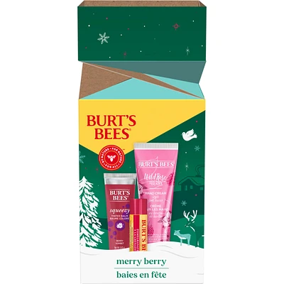 Burt’s Bees® Merry Berry Holiday Gift Set with Pomegranate Moisturizing Lip Balm, Berry Sorbet Squeezy Tinted Balm and Wild Rose and Berry Hand Cream