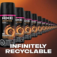 AXE  Dual Action Deodorant Body Spray for Long Lasting Odour Protection Dark Temptation Dark Chocolate Men's Deodorant 48 hours Fresh formulated without Aluminum 113 GR