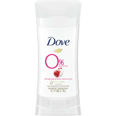 Dove 0% Aluminum Deodorant Stick aluminum free deodorant for smooth underarms Pomegranate and Lemon Verbena 48-hour odour protection 74 g