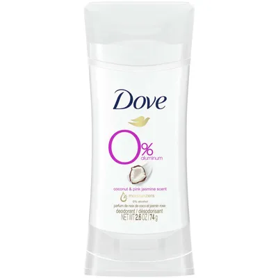Dove 0% Aluminum Deodorant for smooth underarms Coconut and Pink Jasmine antibacterial odour protection 74 g