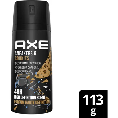AXE  Dual Action Deodorant Body Spray for Long Lasting Odour Protection Sneakers and Cookies Sage & Cedarwood Men's Deodorant 48 hours Fresh formulated without Aluminum 113 g