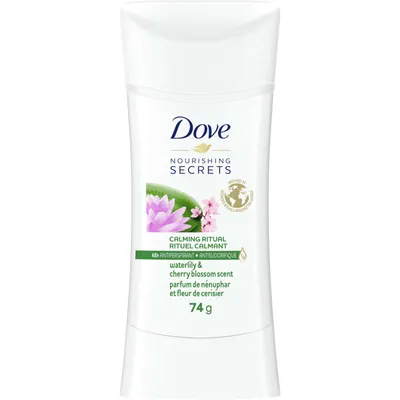 Dove Nourishing Secrets Antiperspirant Stick for women for 48 Hour underarm sweat protection and soft and comfortable underarms Waterlily & Cherry Blossom Cruelty-free 74 g