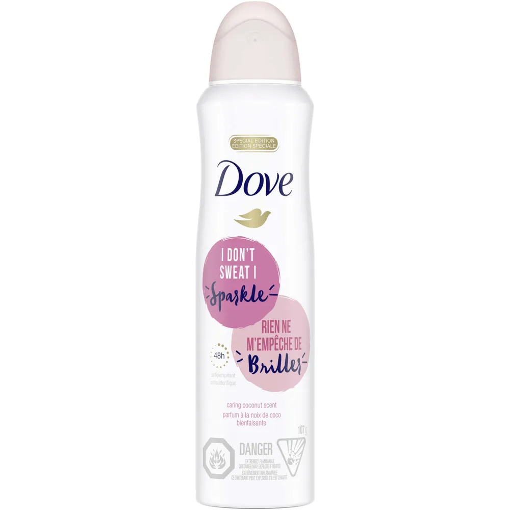 Dove Advanced Care Dry Spray Antiperspirant for women, Caring Coconut for 48 Hour protection and soft and comfortable underarms, 107 g