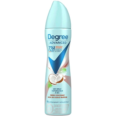 Advanced Dry Spray Antiperspirant 72-hour sweat and odour protection Fresh Coconut Body Heat Activated technology deodorant
