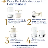 Dove 0% Aluminum Refillable Deodorant Starter Kit for 48 hour odour protection Cucumber & Green Tea aluminum-free deodorant for women 32g