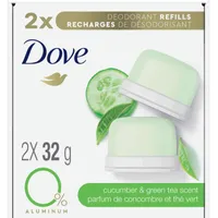 Dove 0% Aluminum Deodorant Stick Refill Kit for 48 hour odour protection Cucumber & Green Tea aluminum-free deodorant for women 32 g pack of 2