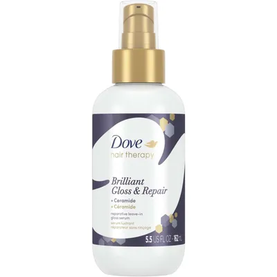 Dove Hair Therapy Leave-In Hair Serum for brilliant shine & healthy smoothness Brilliant Gloss & Repair hair care for damaged and colour-treated hair 162 ml
