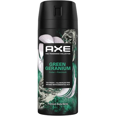 Fine Fragrance Collection Premium Body Spray for Men Green Geranium deodorant with 72H odour protection and freshness Infused with Geranium, Cedar, and Patchouli Essential Oils