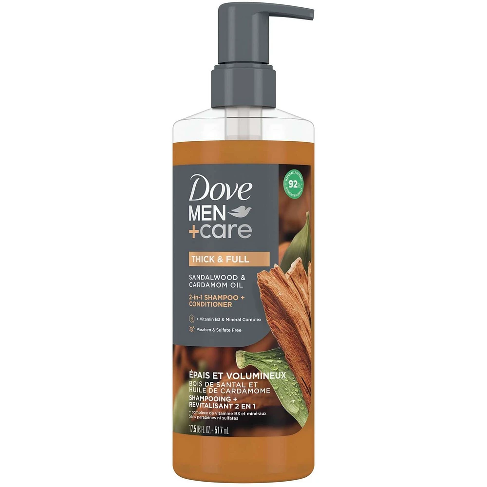 Men+Care Thick & Full 2-in-1 Shampoo + Conditioner with plant-based cleansers & moisturizers Sandalwood & Cardamom Oil shampoo and conditioner for strong, healthy-looking hair