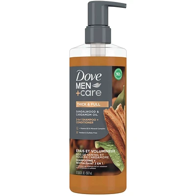 Men+Care Thick & Full 2-in-1 Shampoo + Conditioner with plant-based cleansers & moisturizers Sandalwood & Cardamom Oil shampoo and conditioner for strong, healthy-looking hair