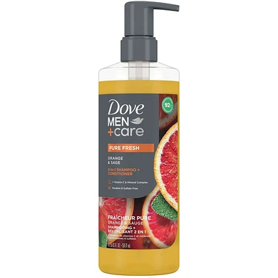 Men+Care Pure Fresh 2-in-1 Shampoo + Conditioner with plant-based cleansers & moisturizers Orange & Sage for strong, healthy-looking hair