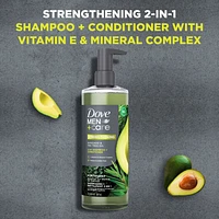 Men+Care Strengthening 2-in-1 Shampoo + Conditioner with plant based cleansers & moisturizers Avocado & Tea Tree Oil for strong, healthy-looking hair