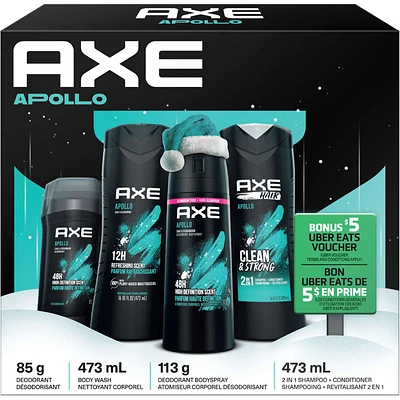 AXE  Body Spray, Body Wash, 2-in-1 Shampoo and Conditioner and Deodorant st  Apollo (4)Gift Pack