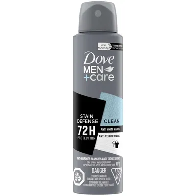 Dove Men+Care Dry Spray Antiperspirant Stain Defense Clean antibacterial odour protection 107g