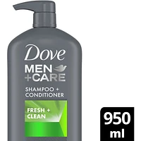 Dove Men+Care 2 in 1 Shampoo and Conditioner for daily use Fresh and Clean deeply cleans and invigorates hair with a refreshing effect 950 ml