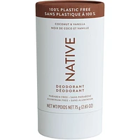 Plastic-Free Natural Deodorant, Coconut & Vanilla, Aluminum Free