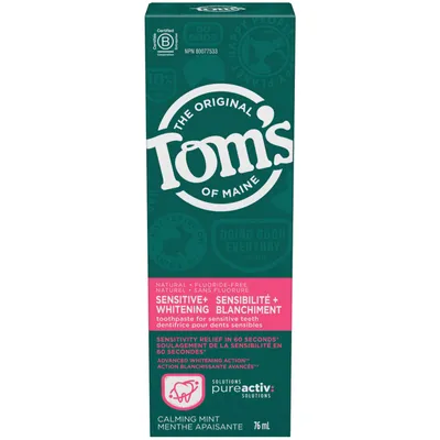 Tom’s of Maine PureActiv Sensitive + Whitening Fluoride Free Toothpaste, Calming Mint