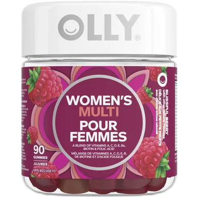 OLLY Vitamin For Women Blissful Berry gluten free 45 day supply 90 gummies