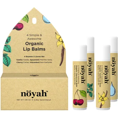 Organic Lip Balm, 4 Flavor Combo pack
