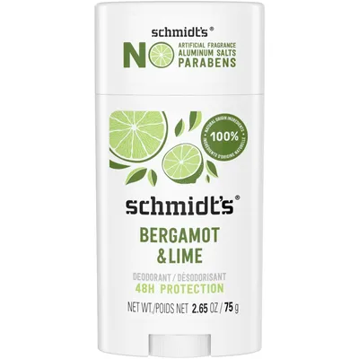 Schmidt's  Natural Origin Deodorant 48 Hour Protection Bergamot & Lime Deodorant for Men and Women 75 g