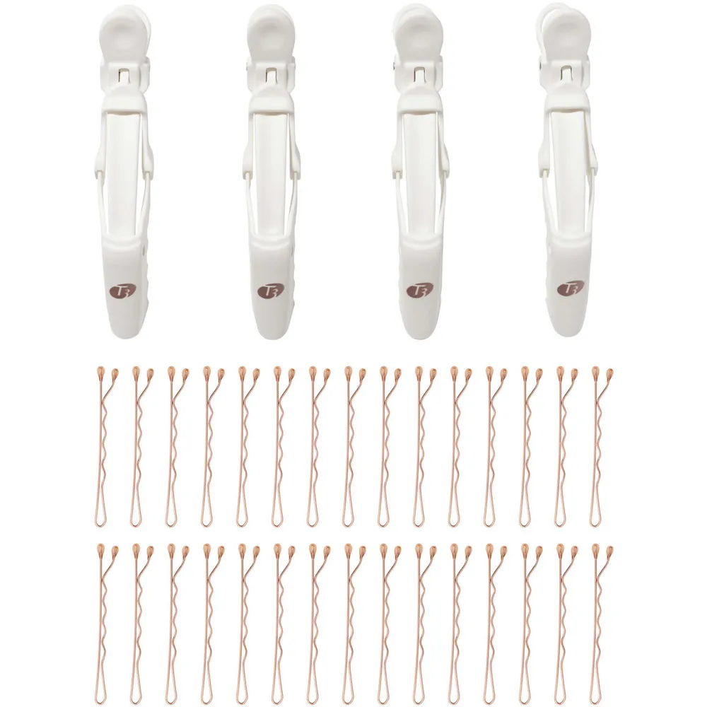 Clip Kit with 4 Alligator Clips and 30 Rose Gold Bobby Pins