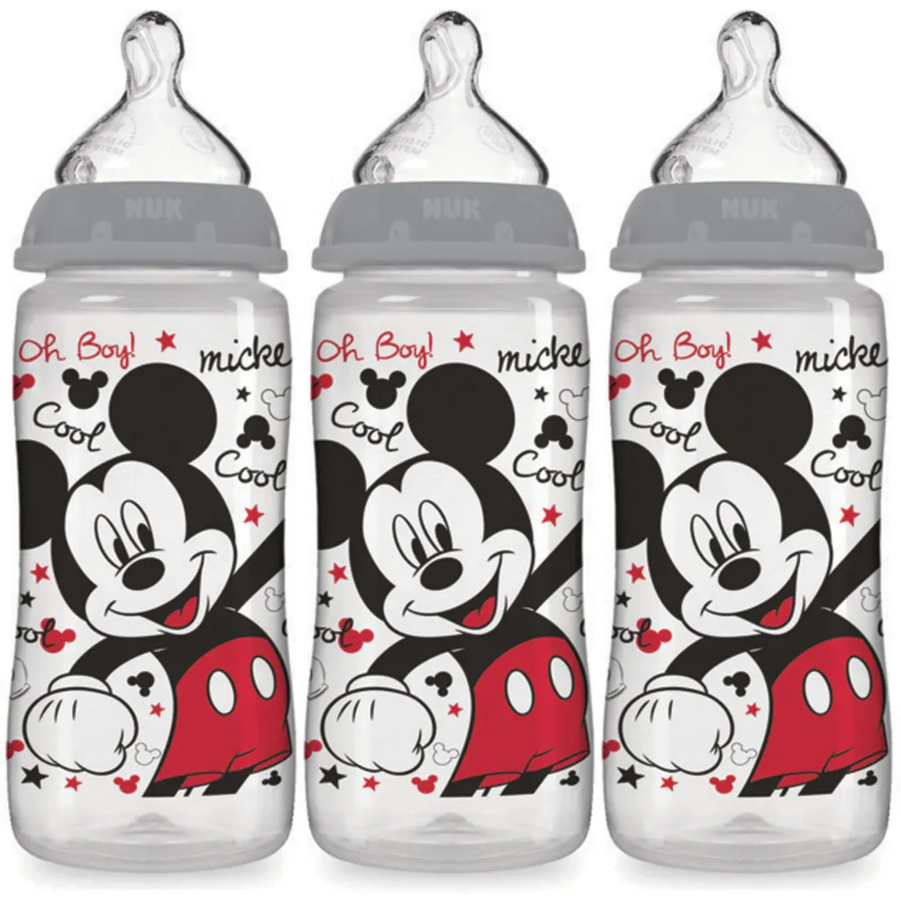 Nuk Disney Smooth Flow Mickey & Minnie Mouse Orthodontic Bottle 10oz, 3pk,Silicone