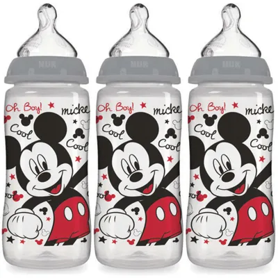 Nuk Disney Smooth Flow Mickey & Minnie Mouse Orthodontic Bottle 10oz, 3pk,Silicone