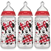 Nuk Disney Smooth Flow Mickey & Minnie Mouse Orthodontic Bottle 10oz, 3pk,Silicone