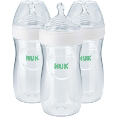 NUK Simply Natural Bottle with SafeTemp, 9 oz (270 mL), White, 3 Pack