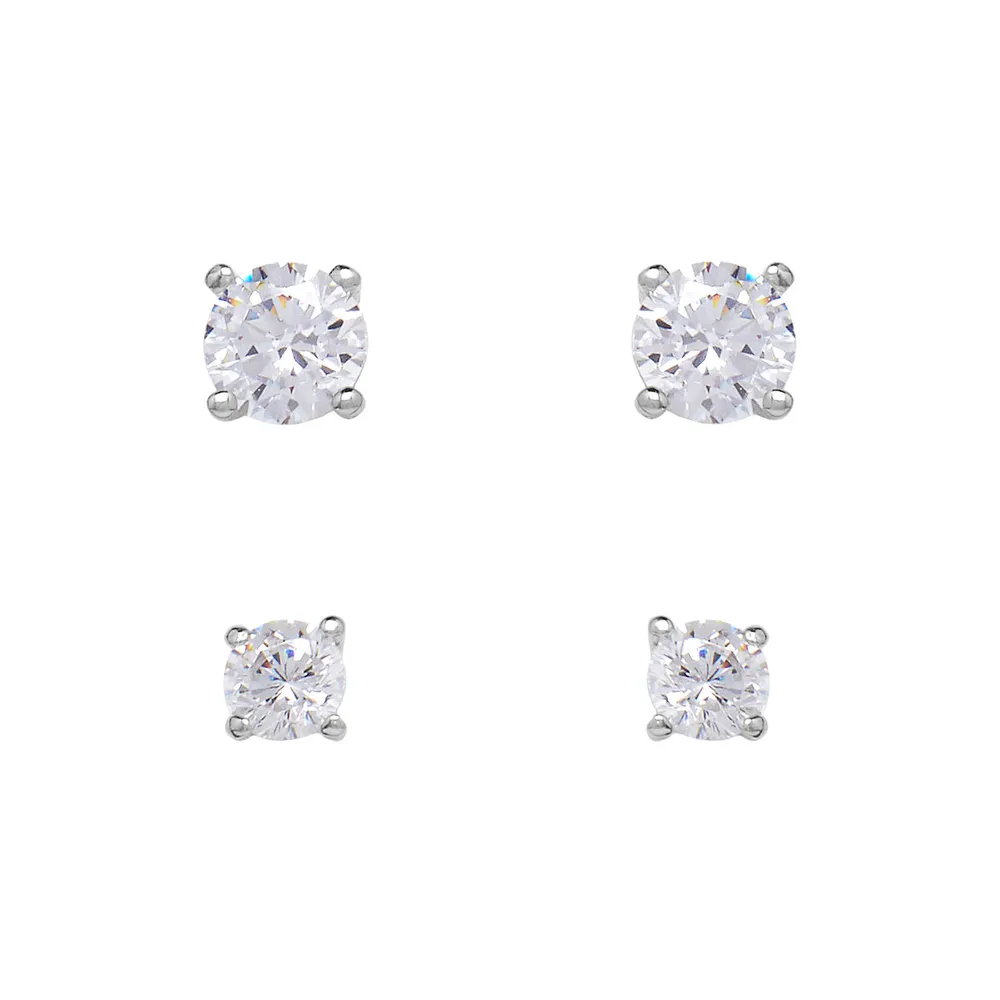 Sterling Silver Duo Crystal Stud Earring