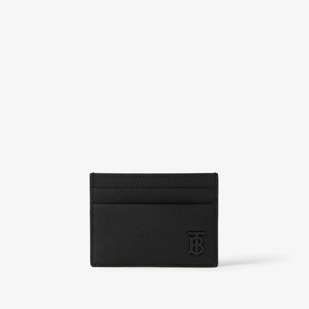 Grainy Leather TB Money Clip Wallet in Black - Men