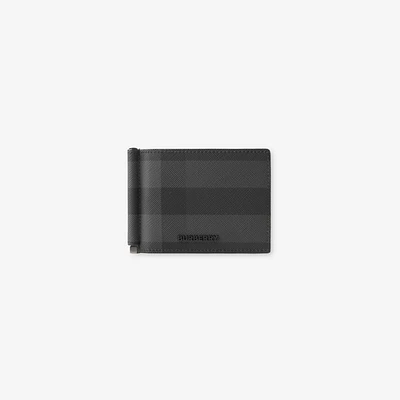 Check Money Clip Wallet in Charcoal - Men, Canvas | Burberry® Official