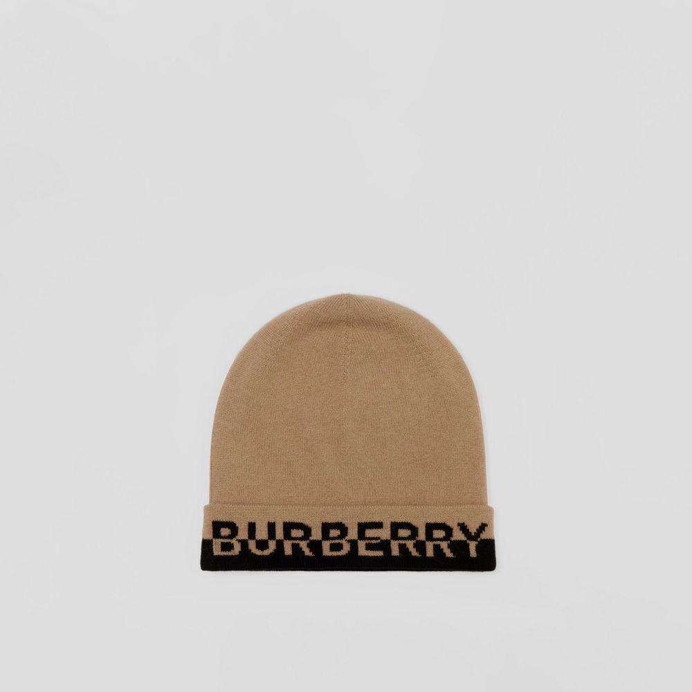 Logo Intarsia Cashmere Beanie in Archive Beige/black | Burberry® Official