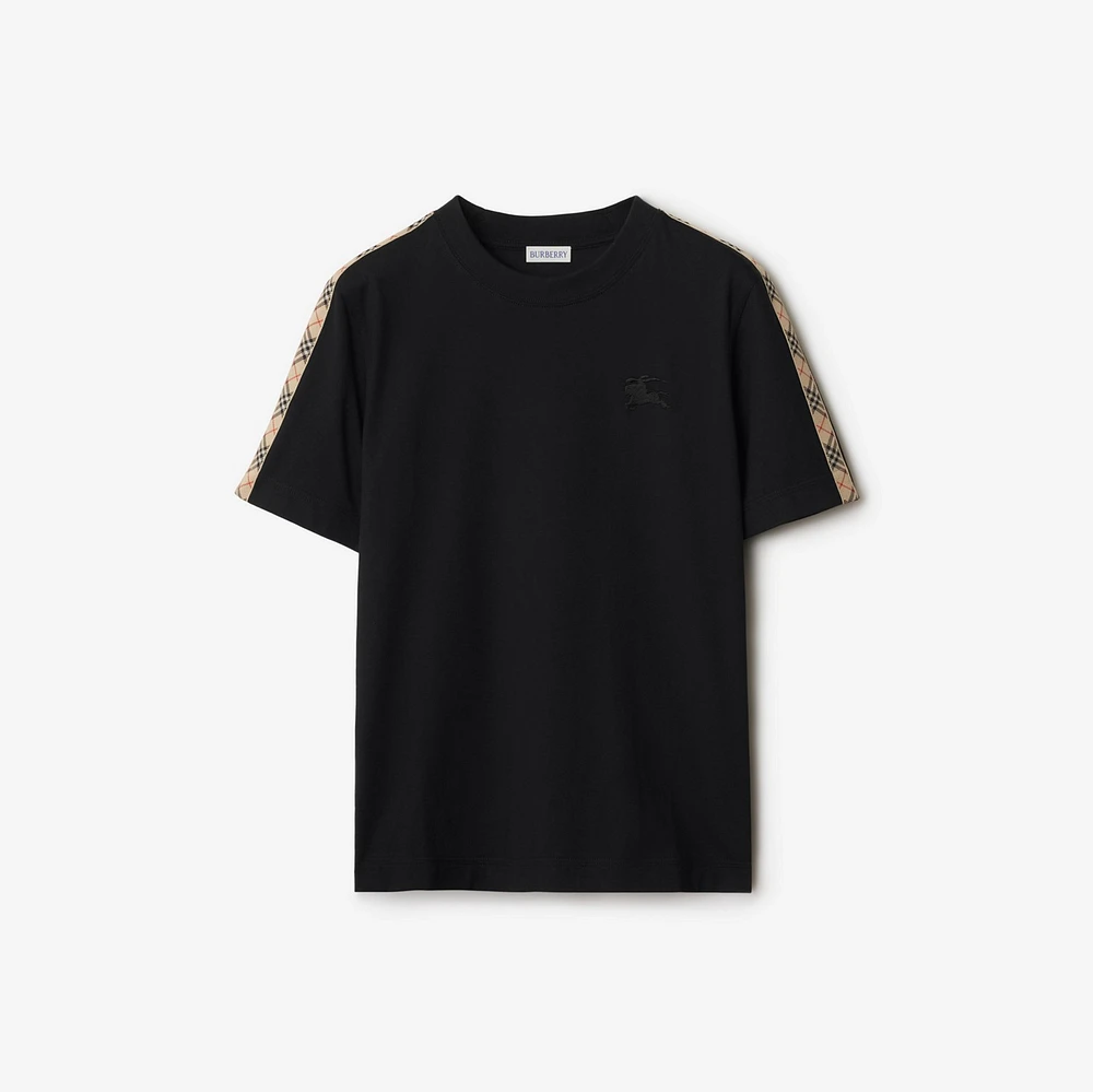 Check Trim Cotton T-shirt in Black - Women | Burberry® Official