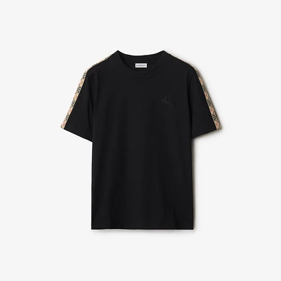 Check Trim Cotton T-shirt in Black - Women | Burberry® Official