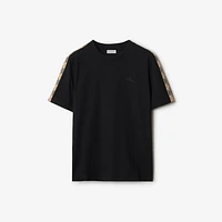 Check Trim Cotton T-shirt in Black - Women | Burberry® Official