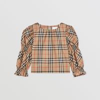Puff-sleeve Vintage Check Stretch Cotton Blouse Archive Beige | Burberry