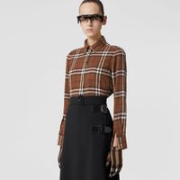 Check Cotton Flannel Shirt Dark Birch Brown - Women | Burberry® Official
