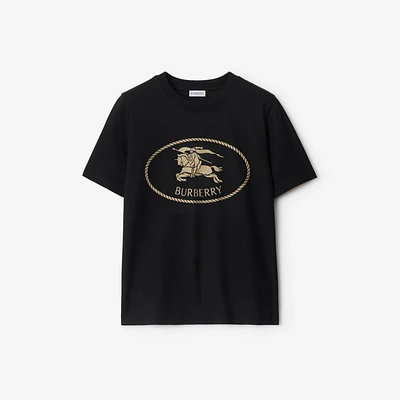Knight Stamp Cotton T-shirt in Black - Women | Burberry® Official