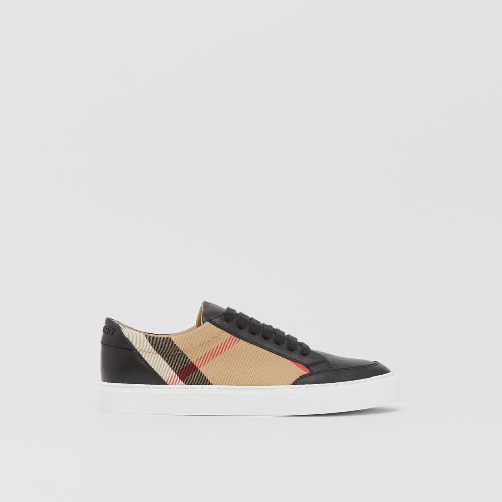 House Check Cotton and Leather Sneakers Black - Women | Burberry® Official