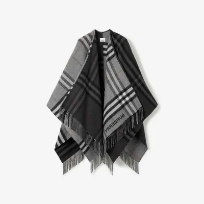 Contrast Check Wool Cashmere Jacquard Cape in Grey/charcoal | Burberry® Official