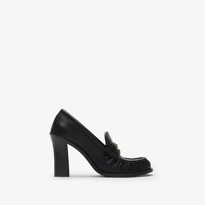 Leather Cadet Heeled Loafers in Black - Women | Burberry® Official