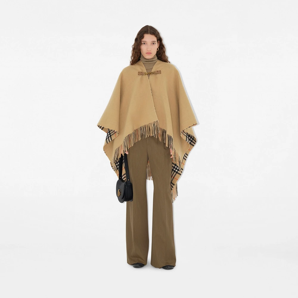 Check Wool Cape in Sand | Burberry® Official