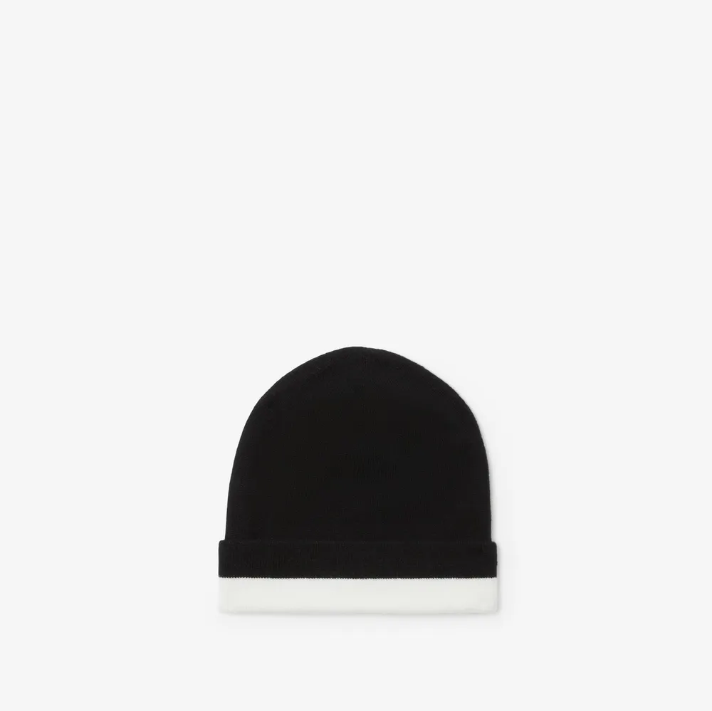 Logo Intarsia Cashmere Beanie in Black/white | Burberry® Official