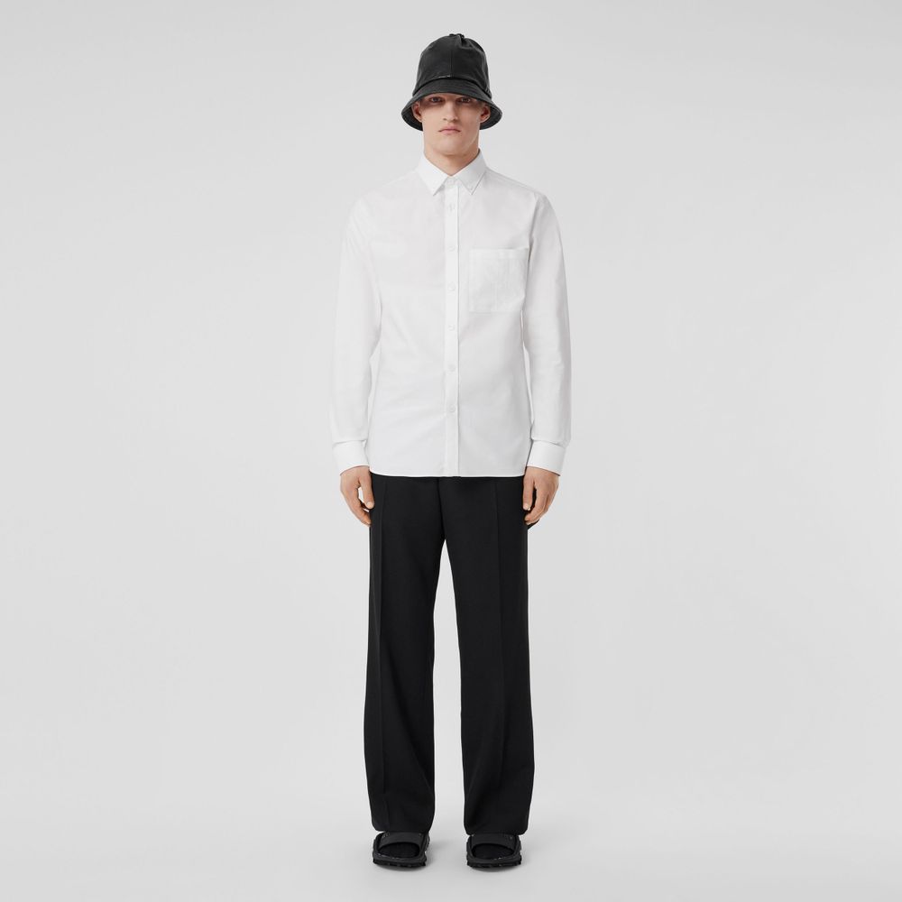 Slim Fit Monogram Motif Cotton Oxford Shirt Optic White - Men | Burberry® Official