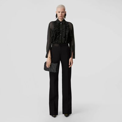 Silk Trim Wool Tailored Trousers Black - Women | Burberry® Official