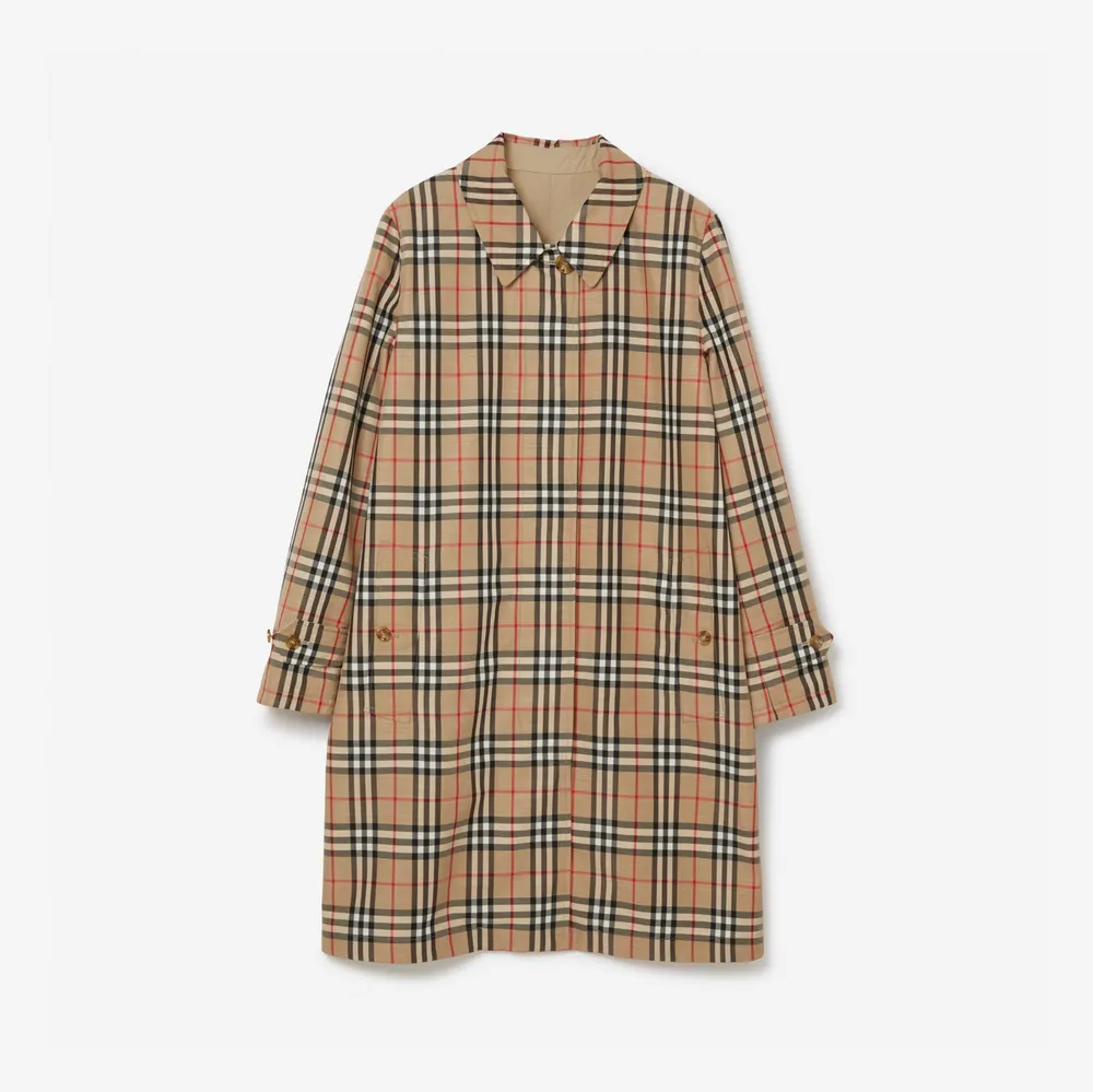 Mid-length Reversible Gabardine Car Coat in Honey - Women, Cotton Gabardine | Burberry® Official