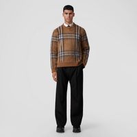 Check Mohair Wool Blend Jacquard Oversized Sweater Dark Birch Brown - Men | Burberry® Official
