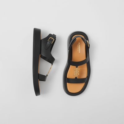 Monogram Motif Leather Sandals Black - Women | Burberry® Official